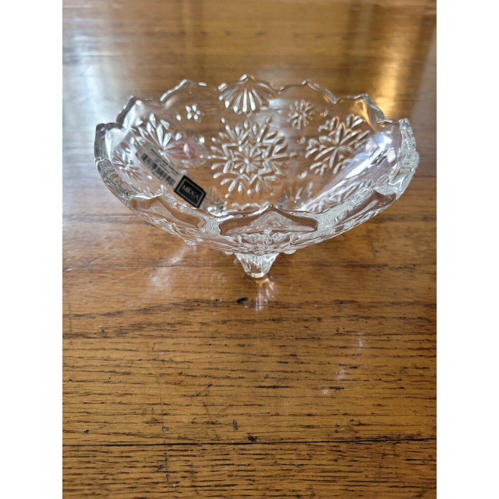 Vintage Mikasa Snowflake Pattern Footed Crystal Bowl Or Candy Dish